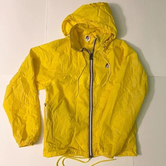 Vintage K Way Yellow Windbreaker Size 5 Packable Raincoat Jacket Unisex - Picture 1 of 12